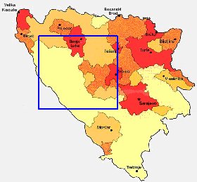 mapa de de densidade populacional Bosnia e Herzegovina