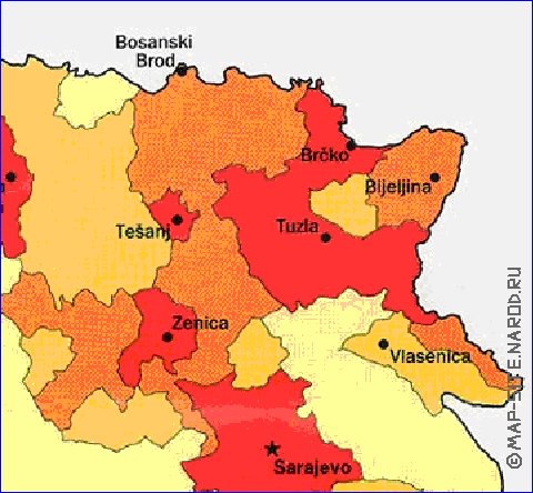 mapa de de densidade populacional Bosnia e Herzegovina