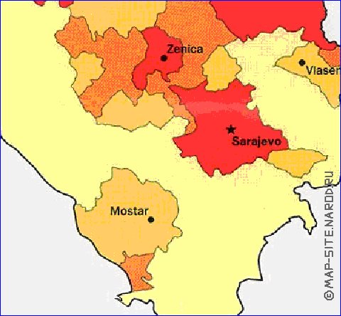 mapa de de densidade populacional Bosnia e Herzegovina