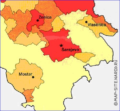 mapa de de densidade populacional Bosnia e Herzegovina