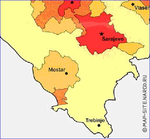 carte de de la densite de population Bosnie-Herzegovine