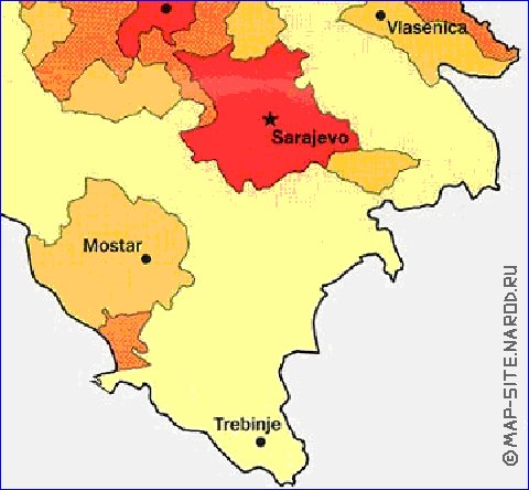 mapa de de densidade populacional Bosnia e Herzegovina