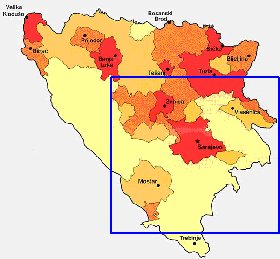 mapa de de densidade populacional Bosnia e Herzegovina