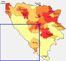 mapa de de densidade populacional Bosnia e Herzegovina