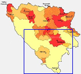 carte de de la densite de population Bosnie-Herzegovine