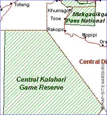 Administrativa mapa de Botswana em frances