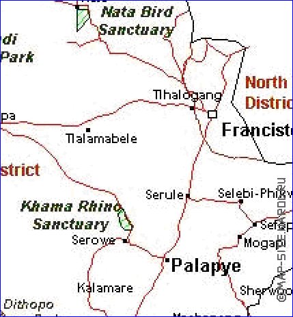 Administrativa mapa de Botswana em frances