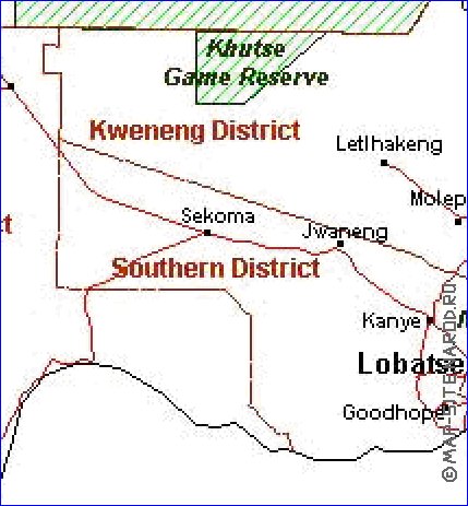 Administrativa mapa de Botswana em frances