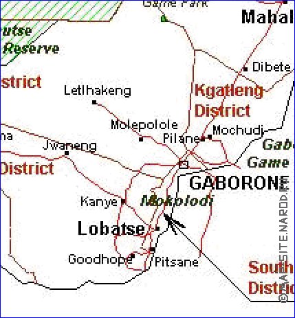 Administrativa mapa de Botswana em frances