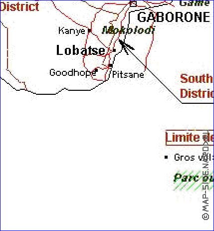 Administrativa mapa de Botswana em frances