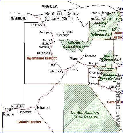 Administrativa mapa de Botswana em frances