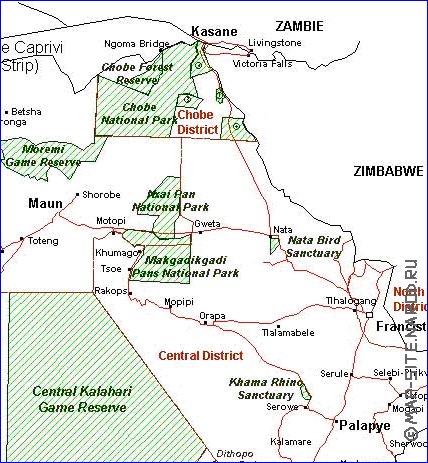 Administrativa mapa de Botswana em frances