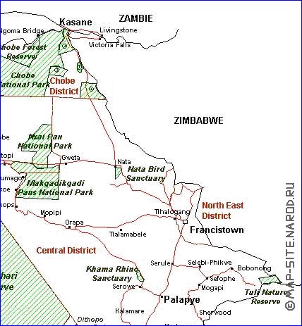 Administrativa mapa de Botswana em frances