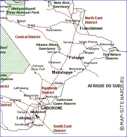 Administrativa mapa de Botswana em frances