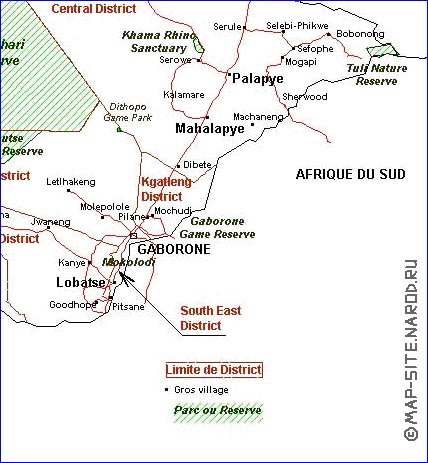 Administrativa mapa de Botswana em frances