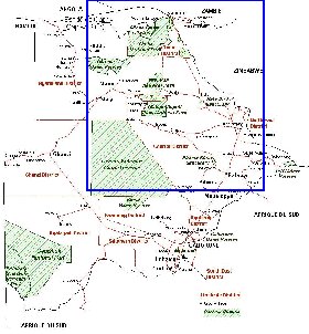 Administrativa mapa de Botswana em frances