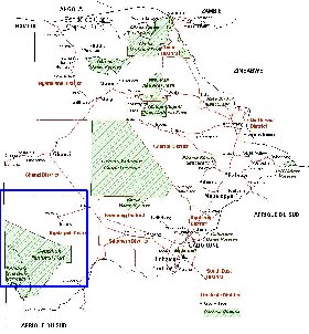 Administrativa mapa de Botswana em frances