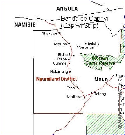 Administrativa mapa de Botswana em frances