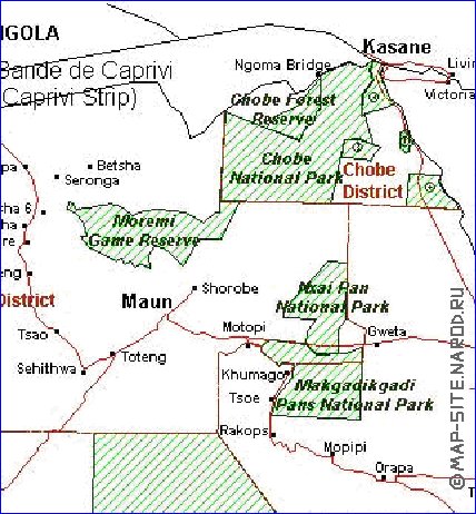 Administrativa mapa de Botswana em frances