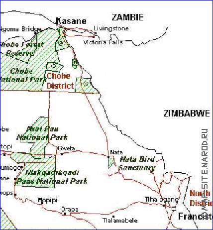 Administrativa mapa de Botswana em frances