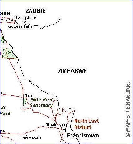 Administrativa mapa de Botswana em frances