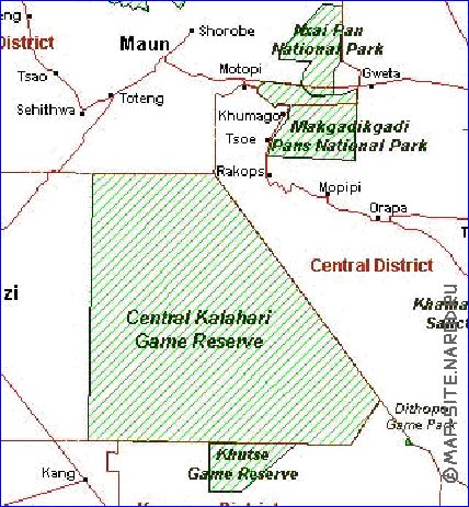 Administrativa mapa de Botswana em frances