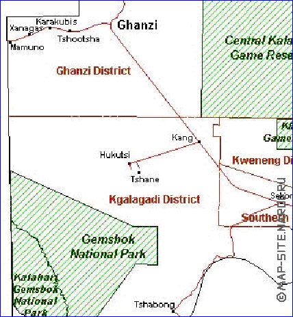 Administrativa mapa de Botswana em frances