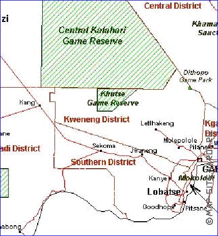 Administrativa mapa de Botswana em frances