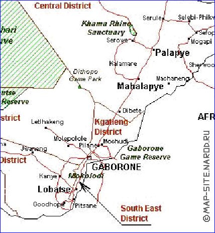 Administrativa mapa de Botswana em frances