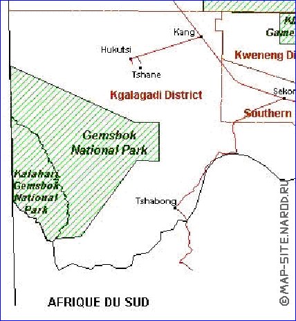 Administrativa mapa de Botswana em frances