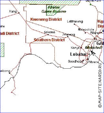 Administrativa mapa de Botswana em frances