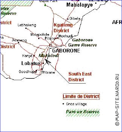 Administrativa mapa de Botswana em frances