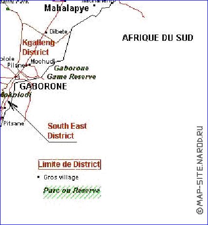 Administrativa mapa de Botswana em frances