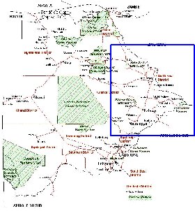 Administrativa mapa de Botswana em frances