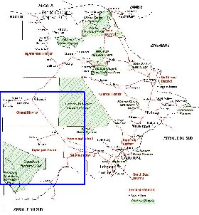 Administrativa mapa de Botswana em frances