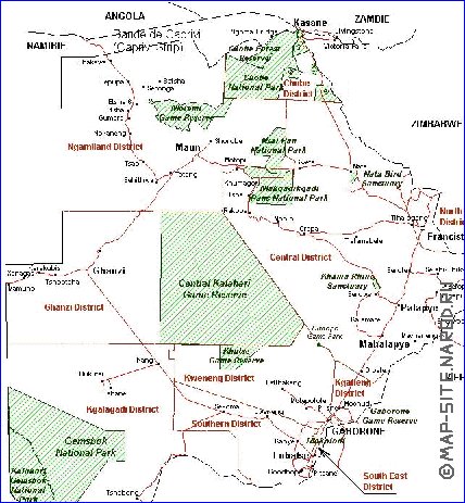 Administrativa mapa de Botswana em frances