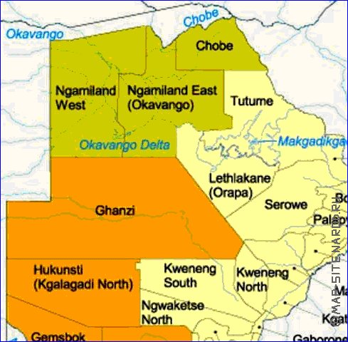 Administrativa mapa de Botswana