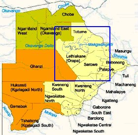 Administrativa mapa de Botswana