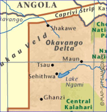 mapa de Botswana em ingles