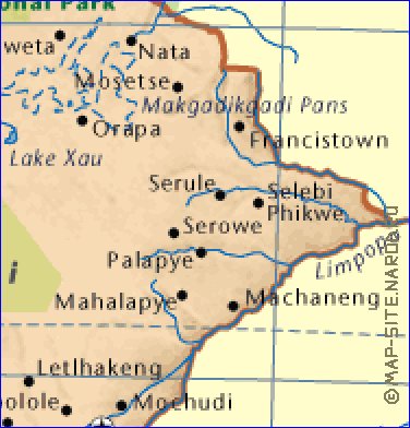 mapa de Botswana em ingles