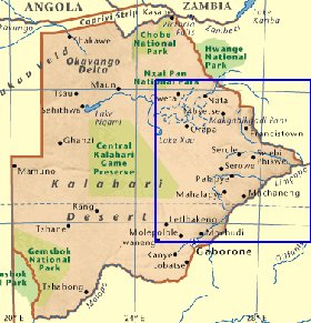 mapa de Botswana em ingles