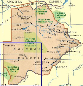 mapa de Botswana em ingles