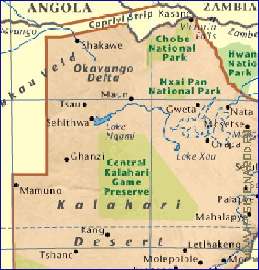 mapa de Botswana em ingles