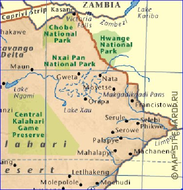 mapa de Botswana em ingles