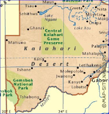 mapa de Botswana em ingles