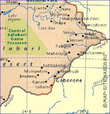 mapa de Botswana em ingles