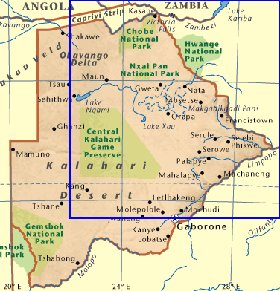 mapa de Botswana em ingles