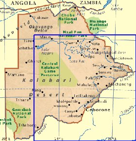 mapa de Botswana em ingles