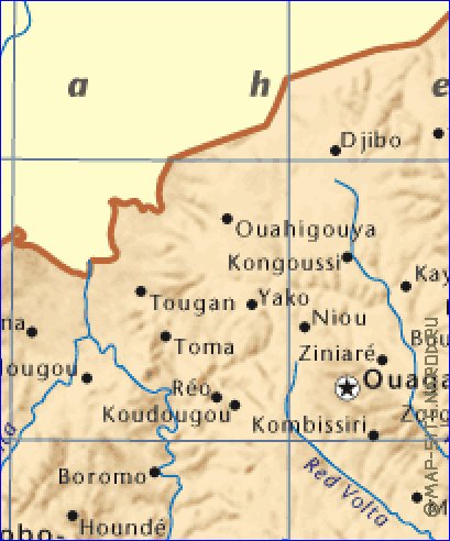 carte de Burkina Faso en anglais