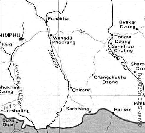 carte de Bhoutan en anglais